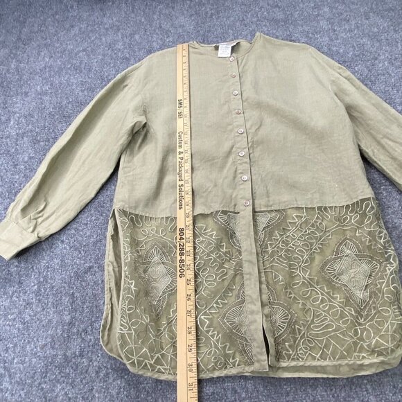 Como Shirt Women's S Tan Linen Lace Mandala Panels Tunic Layered Boho Semi Sheer - Picture 4 of 9